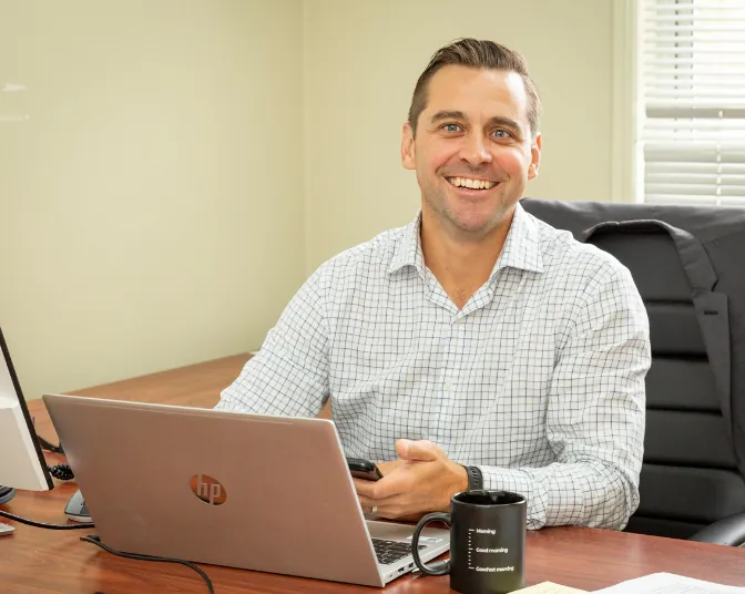 Sam Benz, finance broker, at The Unlocked. office in Toowoomba